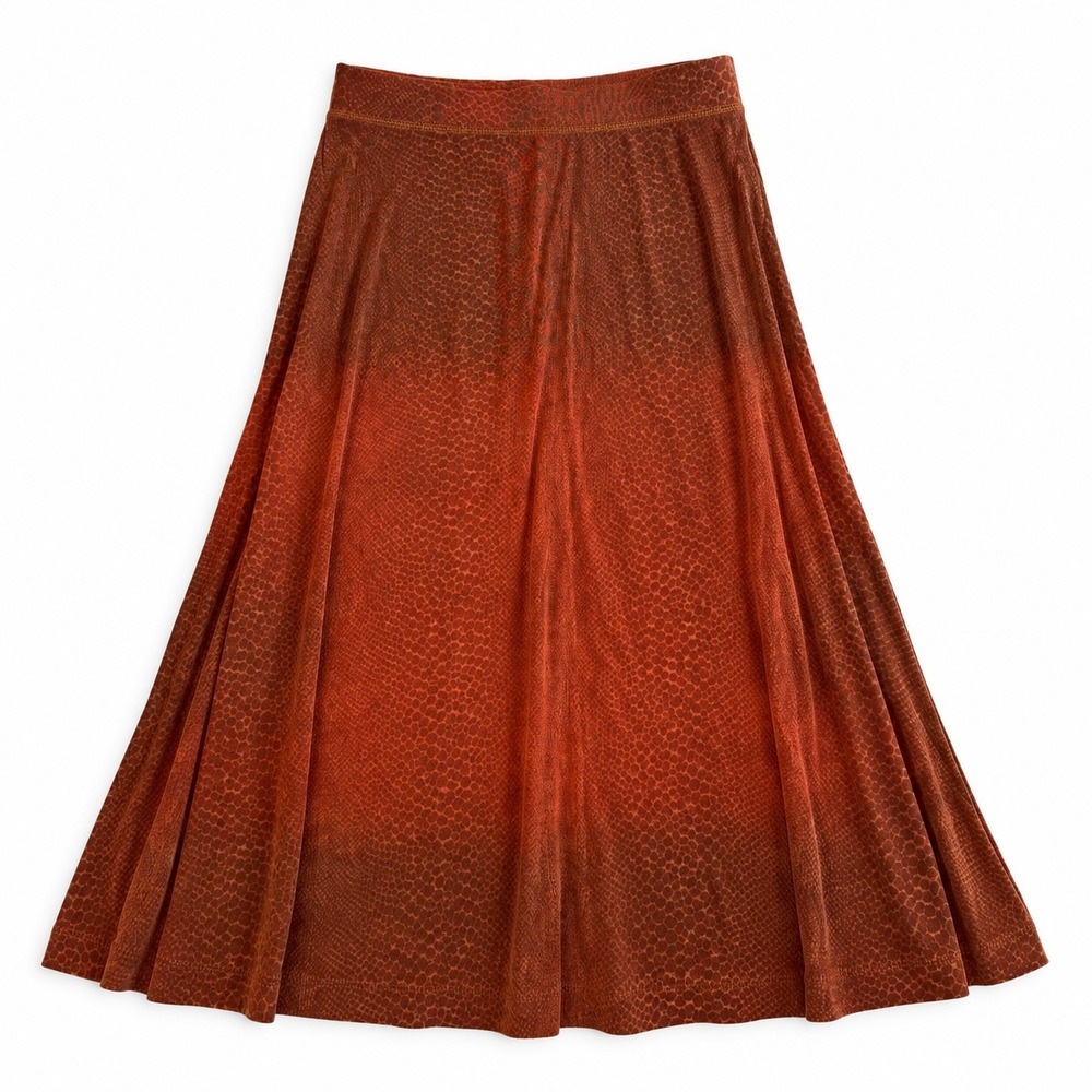 Chicos Travelers Rust Snakeskin Ombre Midi Skirt Size 1 Made in USA A-Line